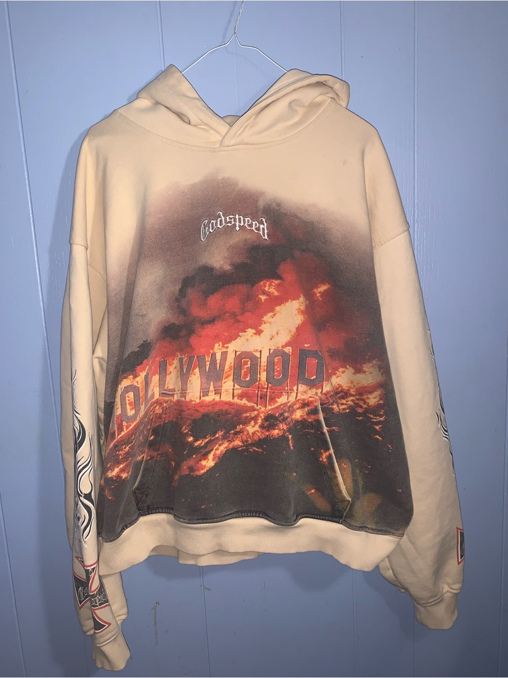 Godspeed creme/bone burning Hollywood inferno hoodie